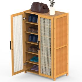 6-Tier Shoe Cabinetéth Bamboo Shoe Rack Freestanding Shoe Organizer with 2 Hollow Doors and Handles 154lbs Max Load for Closet Hallway Living Room