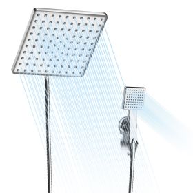 8In Rain Shower Head w/ 3.15In Hand-held Spray 4.92ft Hose Suction Bracket 3 Settings High Pressure Rain Shower Head Set