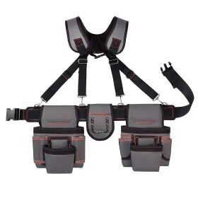 Tool Belt with Suspenders Carpenter Tool Pouch Pocket Organizer Tool Rig Padded Belt with 14 Pockets 4 Small Holders 1 Metal Hoop 30.7-65.4in Adjustab