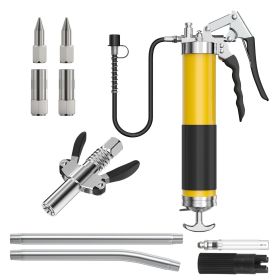 Grease Gun Kit Fit for 14 Oz Grease Tube 7000 PSI High Pressure Pistol Grip Grease Gun with Lock Coupler 11.8pring Flex Hose Jaw Couplers Sharp Noz