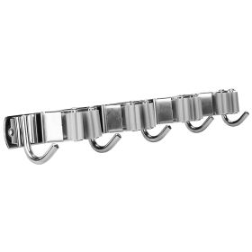 Broom Mop Holder Wall Mount Stainless Steel Mop Hanger Organizer Storage Rack w/ 5 Hooks 4 Mop Clamp Slots For Laundry Room Bathroom Kitchen Garage