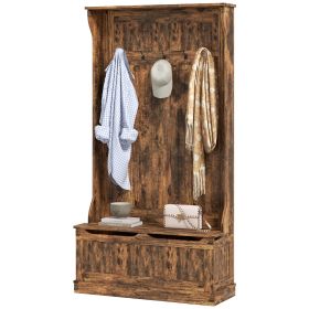 HOMCOM 3-In-1 Entryway Bench with Coat Rack, Hall Tree with Bench and Shoe Storage, 5 Hooks for Hallway Rustic Brown | Aosom