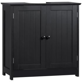HOMCOM Under Sink Cabinet with 2 Doors and Shelf, Pedestal Sink Bathroom Vanity Furniture, Black