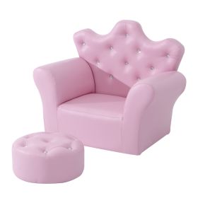 Qaba Kids Sofa Set with Footstool, Princess Theme, Diamond Decoration - Cozy Furniture for Children