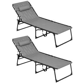 Outsunny Adjustable Folding Chaise Lounge Chair Set Gray Reclining Outdoor Patio Furniture for Comfort