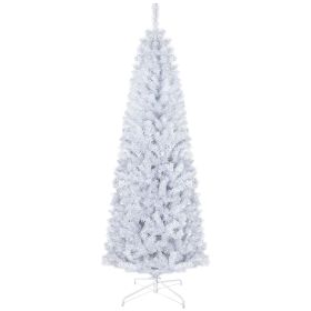 HOMCOM 6 FT Artificial Christmas Tree, Pencil Xmas Tree with Lights, Stand, 618 Tips, Holiday Home Indoor Decoration for Party, White