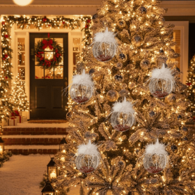 6PCS Set 3.9" Glass Christmas Ornaments Decorative Hanging Balls for Tree & Holiday Party Decor Festive Home Decorations FBA shipment