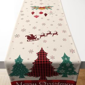 Christmas Decorations - Linen Christmas Table Runner | Xmas Tree Santa Elk Tablecloth Decorations Holiday Navidad Party Favors Decor Supplies Bac