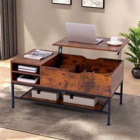 1PC Lift Top Coffee Table with Hidden Compartment and Removable Storage Shelf