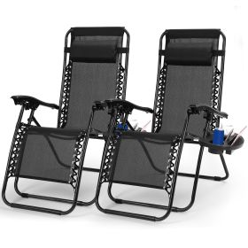 2Packs Zero Gravity Lounge Chair w/ Dual Side Tray 330lbs Load Foldable Recliner Chair w/ Stress Relief Pillow Patio Poolside Beach Lying Chair (Option: ChaigyChairs(Black)