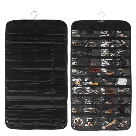 2Pcs Hanging Jewelry Organizer Earring Necklace Bracelet Holder Double-sided 80 Pockets Accessory Storage Pocket (Option: erg(Black)