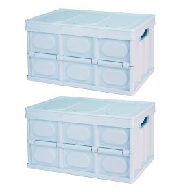 2Pcs 56L Collapsible Storage Bins With Dustproof Lid Waterproof Interior Bag Handle Stackable Storage Box Container Utility Organizer Crate For Campin (Option: 56L_Bluge)