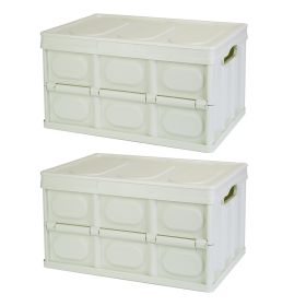 2Pcs 56L Collapsible Storage Bins With Dustproof Lid Waterproof Interior Bag Handle Stackable Storage Box Container Utility Organizer Crate For Campin (Option: 56L_Gregen)