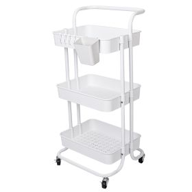3 Tier Rolling Utility Cart Movable Storage Organizer with Mesh Baskets Lockable Wheels 360 Degree Rotatable Hanging Box Hooks Bedroom Bathroom Kitche (Option: 3Tier_Whiteg)