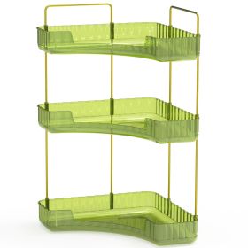 Bathroom Countertop Organizer 3 Tier Corner Makeup Storage Shelf Vanity Cosmetic Perfume Tray Clear Corner Rack for Bedroom Bathroom Kitchen (Option: 3Tier_gGreen)
