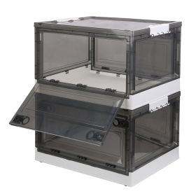 2 Packs Foldable Storage Bins Collapsible Storage Box Organizer Stackable Toy Container with Double Doors Top Lid Rolling Wheels for Clothes Toys Book (Option: gBN_56L)