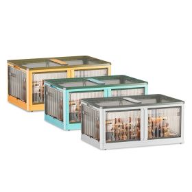 3Pcs Foldable Storage Bins with Lid 4 Doors Collapsible Stackable Closet Organizer Containers with Lock 4Pcs Wheels (Option: L_Greeng)