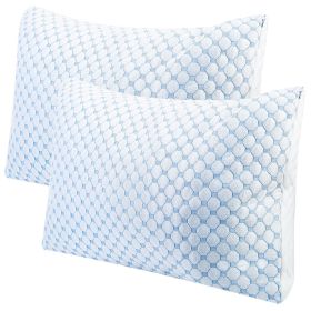 Cooling Memory Foam Pillow Ventilated Soft Bed Pillow w/ Cooling Gel Infused Memory Foam Heat Moisture Reducing Cooling Fiber Breathable Machine Washa (Option: Queeng)_(2Pc)