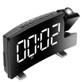 Projection Alarm Clock with Radio Function 7.7In Curved-Screen LED Digital Alarm Clock w/ Dual Alarms 4 Dimmer 12/24 Hour USB Charging Port 180otat (Option: gWhite)