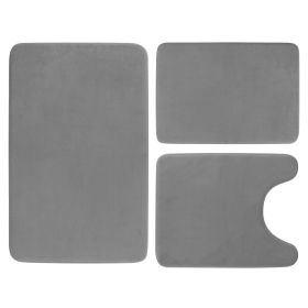3Pcs Bathroom Rug Set Plush Velvet Bath Carpet Anti-Slip Memory Foam Mat For Tub Shower Bathroom (Option: Greyg)
