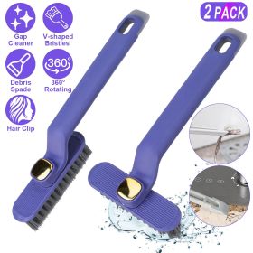 2 Pack Multi-Function Rotating Crevice Cleaning Brush Stiff Bristle Brush Gap Cleaner with 2-In-1 Clip and Spade for Tight Spaces Bathroom Kitchen (Option: Pgurple)