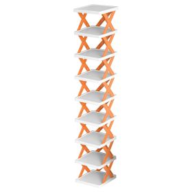 9Tier Narrow Entryway Shoe Rack Plastic Vertical Shoe Organizer Space Saving Free Standing Shoes Storage Shelf Closet Hallway (Option: Organge)