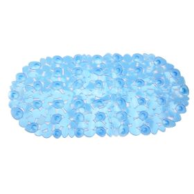 Non-Slip Bath Mat Massage Pebble Shower Mat Anti-Bacterial w/ Suction Cups Drain Holes (Option: gClearBlue)