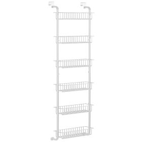 6 Tier Over Door Pantry Organizer Hanging Hooks Door Storage Rack Carbon Steel Basket 62.99in Over Door Shelf for Kitchen Bathroom (Option: Wghite)