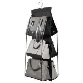 Hanging Handbag Organizer w/ 6 Pockets Closet Purse Storage Shelves Holder Hanging Shelf Bag (Option: erg(Black)