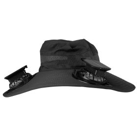 Outdoor Wide Brim Sun Hat With 2 Rechargeable Fans Solar Powered 3 Wind Speeds UPF50+ Breathable Waterproof Nylon Mesh Outdoor Hat For Hiking Camping (Option: Black)_GPgt(Black)