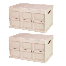 2Pcs 30L Collapsible Storage Bins With Dustproof Lid Waterproof Interior Bag Handle Stackable Storage Box Container Utility Organizer Crate For Campin (Option: 30L_Khagki)