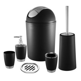 Bathroom Accessories Set 6 Pcs Bathroom Set Ensemble Complete Soap Dispenser Toothbrush Holder Tumbler Soap Dish Toilet Cleaning Brush Trash Can (Option: Segt(Black)