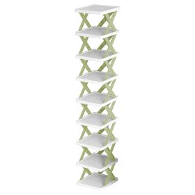 9Tier Narrow Entryway Shoe Rack Plastic Vertical Shoe Organizer Space Saving Free Standing Shoes Storage Shelf Closet Hallway (Option: Grgeen)