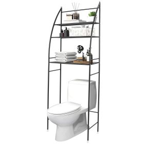 3 Tier 25.59x9.84x66.14in Bathroom Over the Toilet Storage Shelf Free Standing Laundry Room Organizer Space Saver Rack (Option: gBlack)