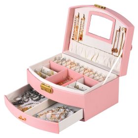 2-Layer Jewelry Box for Women Girls Lockable Leather Jewelry Organizer Jewelry Travel Case for Rings Earrings Necklaces Bracelets (Option: Pink)g_GPCT49)