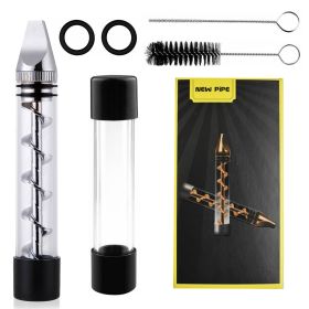 Glass Blunt Pipe Twisty 7-in-1 Grinder Blunt Kit w/ Smoking Metal Tip Cleaning Brush (Option: ipge(Silver)