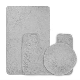 3Pcs Bathroom Rug Set Shaggy Contour Toilet Lid Cover Plush Mat Anti-Slip Absorbent Bath Carpet For Tub Shower Bathroom (Option: Ggrey)