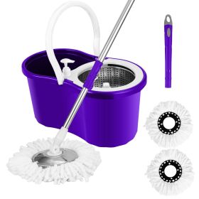 360pin Mop Stainless Steel Spin Mop Wringer Bucket Set Wet Dry Floor Mop Bucket w/ Easy Press Handle 2 Microfiber Mop Heads for Home Kitchen Floor (Option: PPgL)