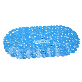 Non-Slip Bath Mat Massage Pebble Shower Mat Anti-Bacterial w/ Suction Cups Drain Holes (Option: gBlue)